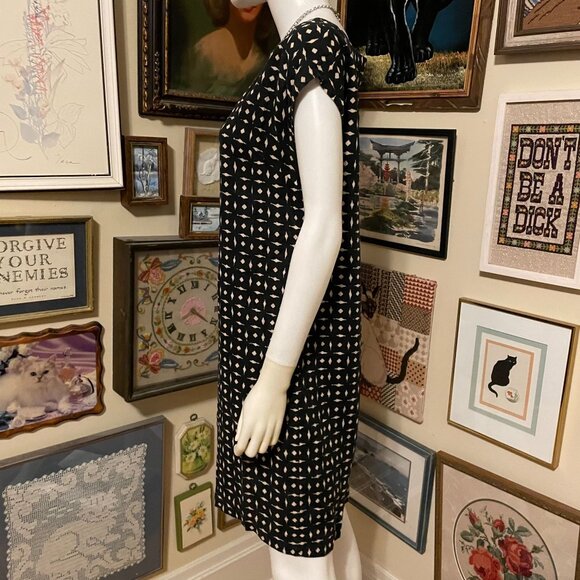 J. Jill Love Linen Black & Beige 100% Linen Patterned Dress Cap Sleeve XS Missy - Picture 3 of 6